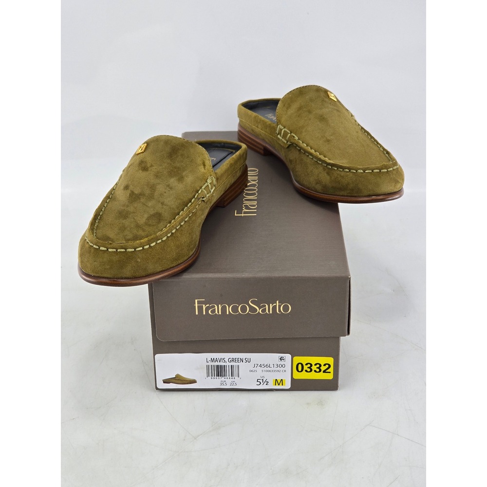 Franco Sarto Mavis Loafer Mules Womens 5.5 Green Suede Slip On - NEW